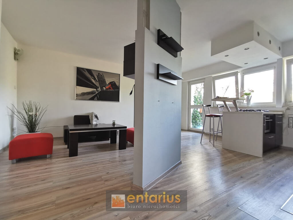 Nowoczesne wnętrze salonu z kuchnią